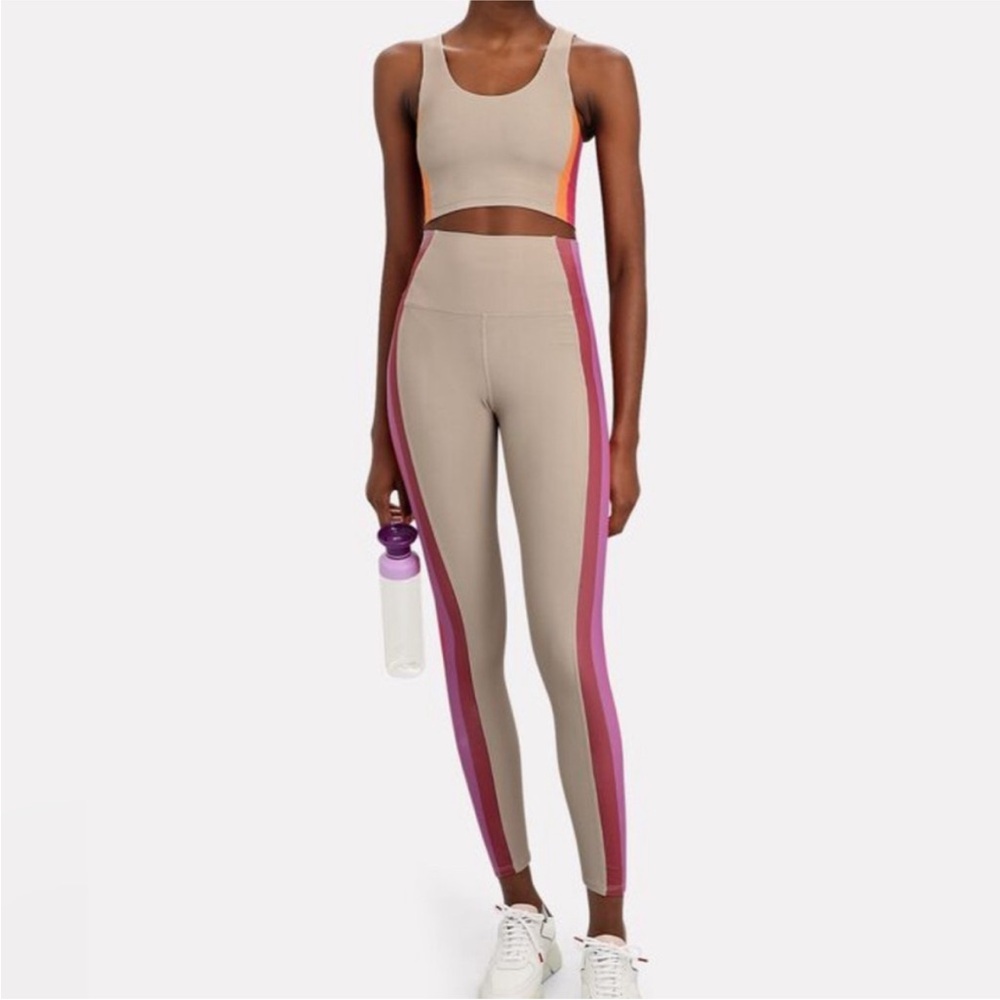 BEACH RIOT Tessa Striped Rib Knit Tank & Leggings | Tan and Color Block SMALL